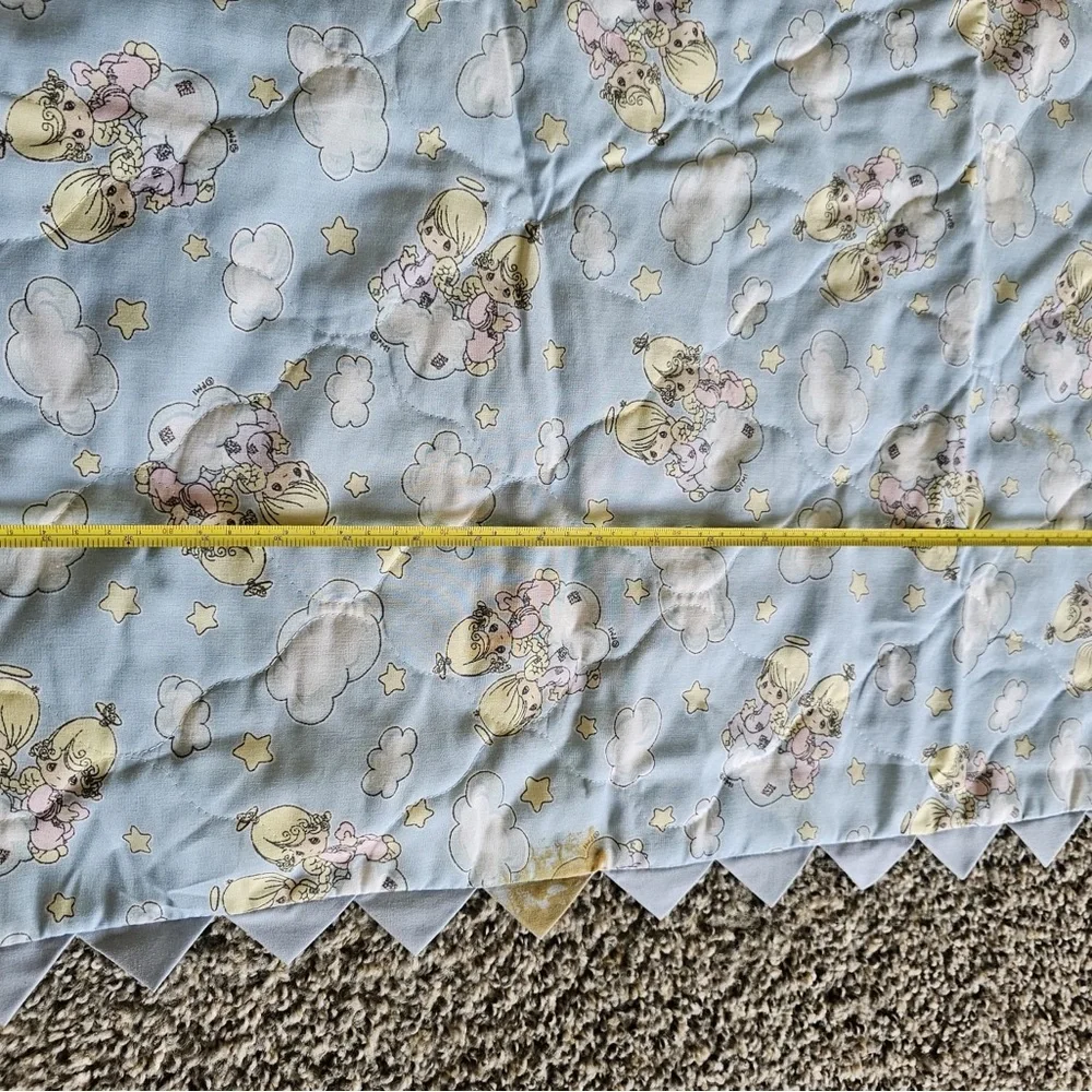Vintage precious moments Baby Blue Angel Print Scalloped age baby blanket